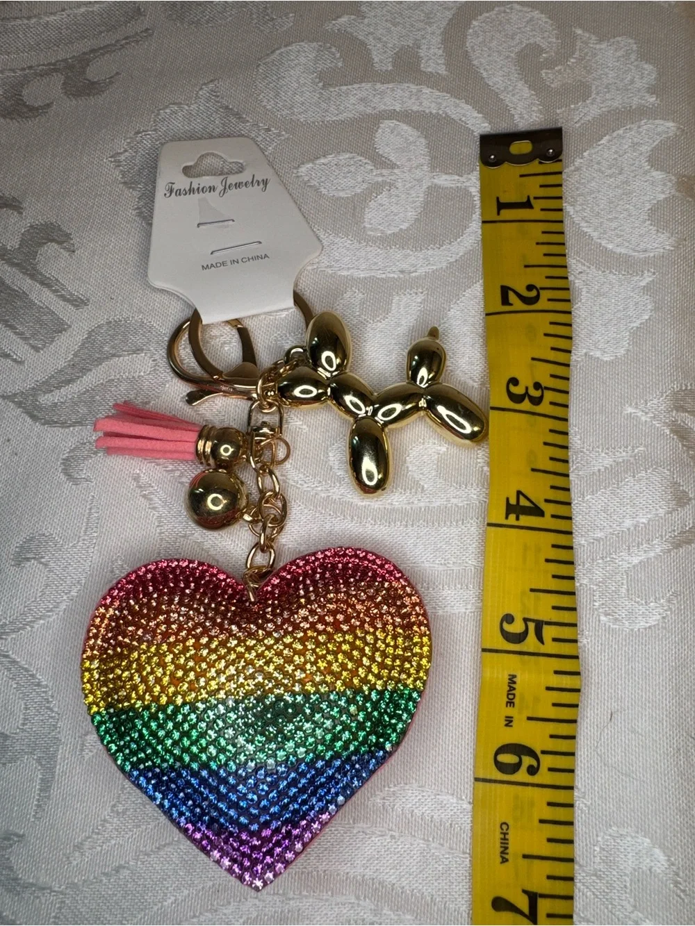 New Fashion Jewelry rainbow Heart Keychain with Gold Balloon Dog